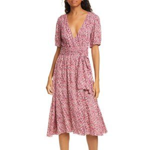 New without tags BA&SH Noemie Short Sleeve Wrap Midi Dress Boho.